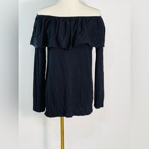 Chaser NWT Gauzy Cotton Jersey Ruffle Neck True Black Size Medium